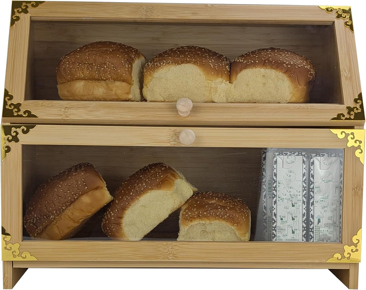ARTAWEIN Extra grosse Bambus-Eck-Brotbox für Küchenarbeitsplatte – Doppelschichtiger, luftdichter Br