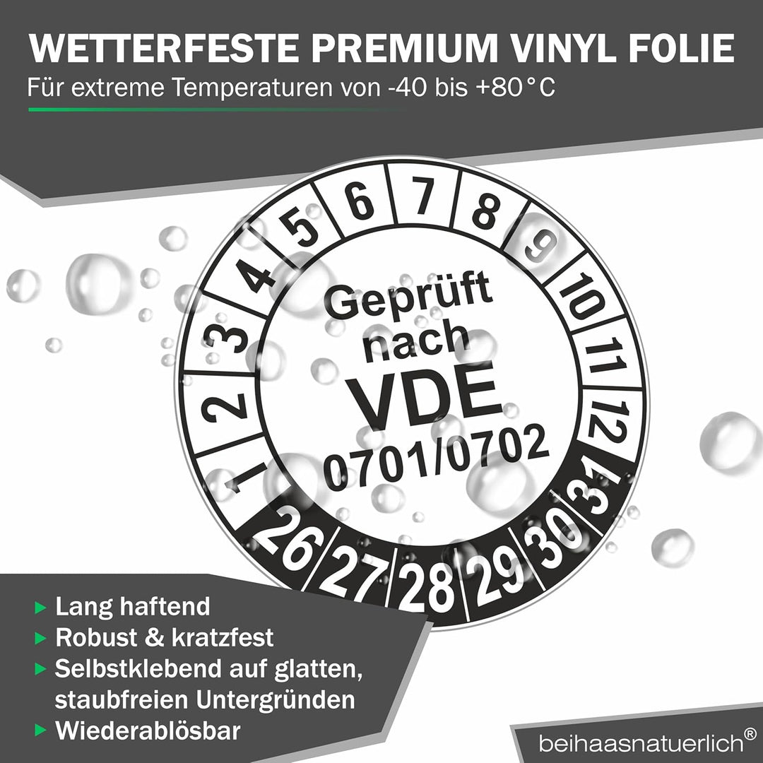 Fluxxx 560 Stk Prüfplaketten "Geprüft nach VDE", 20 mm Ø, Prüfetiketten nach DGUV V3, 2023-2028, sel