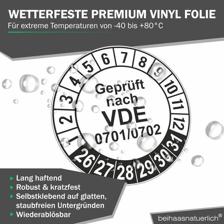 Fluxxx 560 Stk Prüfplaketten "Geprüft nach VDE", 20 mm Ø, Prüfetiketten nach DGUV V3, 2023-2028, sel