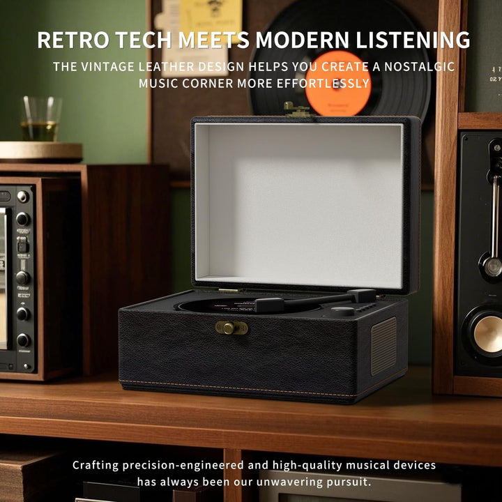 Yintiny Tragbarer CD-Player im Vintage-Stil mit Bluetooth-Konnektivität, Aussenseite aus Leder