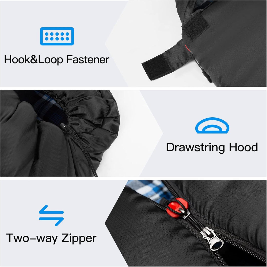 Forceatt Schlafsack 3~4 Jahreszeiten, -5°C Flanell und 20°C Polyester Schlafsack für Erwachsene, was