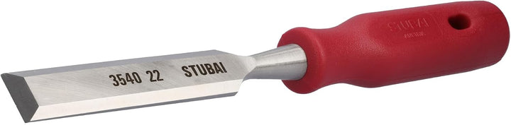 STUBAI Stechbeitel mit rotem Plastikgriff &amp; extra langer Klinge, Ø 22 mm, Stemmeisen zur präzisen Be