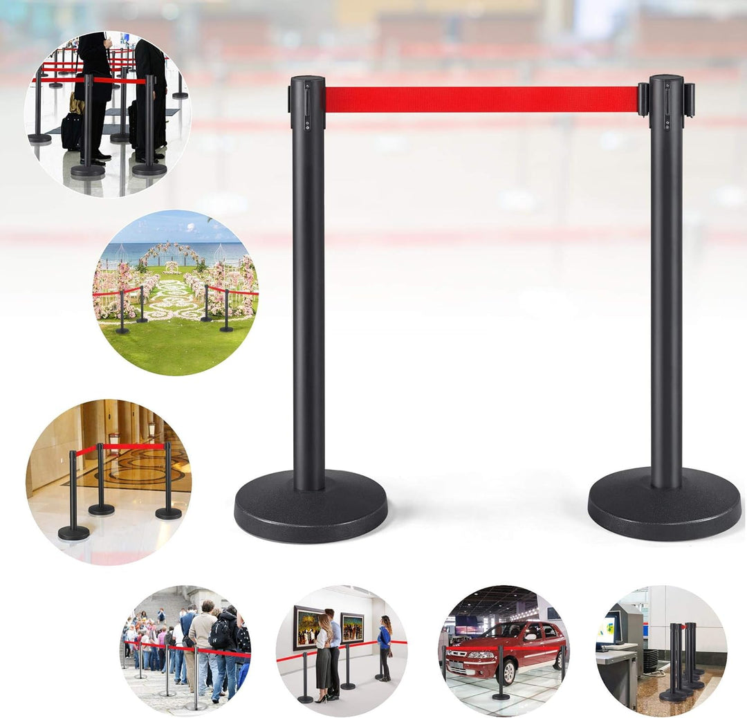 Yaheetech 2-Stück-Set Absperrständer 2m Gurtlänge, Personenleitsystem Absperrständer, Absperrband, A