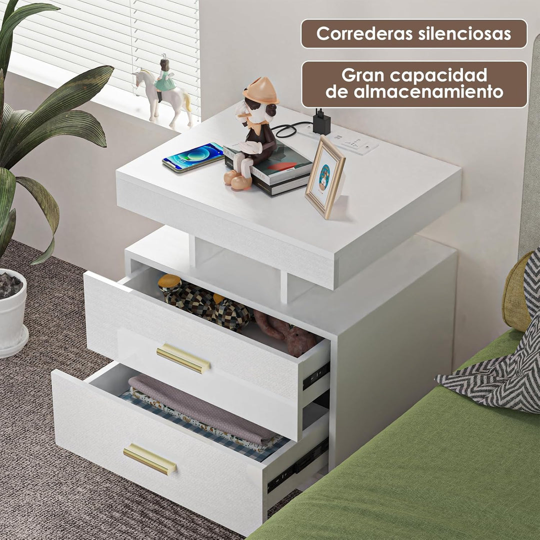 Lvhecforhm Nachttisch mit Ladestation, Nachtschrank mit Steckdosen und USB Anschlüsse, Nachttisch mi