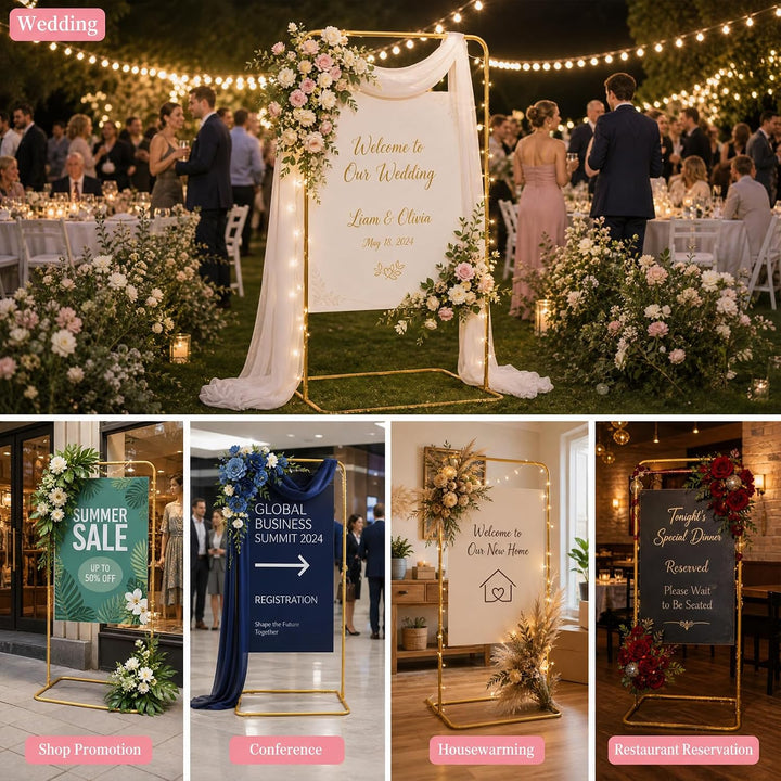 PlusFive Hochzeitsständer, Verstellbar 80*180cm/140cm Hochzeit Willkommensschild, Präsentationsständ