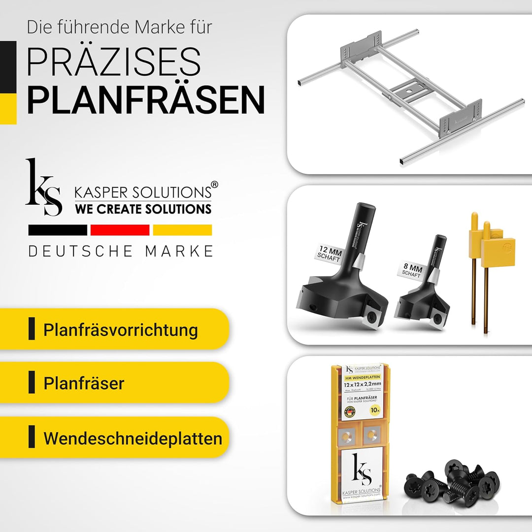 Kasper Solutions® Planfräser 8 mm Schaft - Profi Hobelfräser für Oberfräse & CNC-Fräse - Robuster Ho