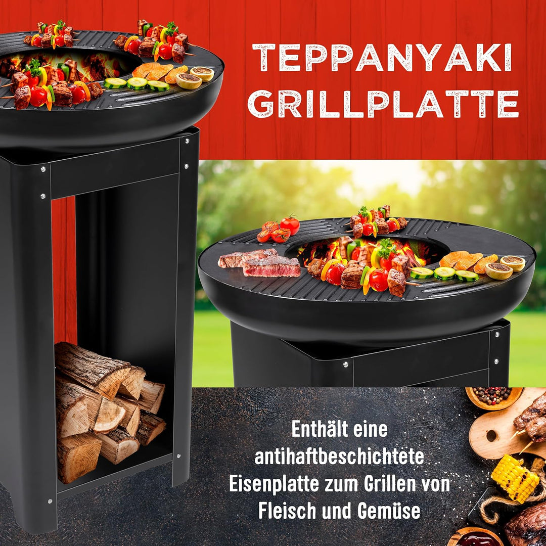 BBQ Collection 3-in-1 Feuerschale und Teppanyaki Grillrost - Feuerkorb - Plancha Grillplatte - 61 x