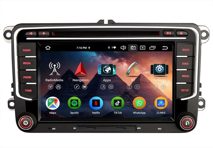 Erisin 8-Kern 4GB+64GB 7 Zoll Android 14 Autoradio GPS Navi DVD für VW Passat B6 T5 Golf 5/6 Polo 6R