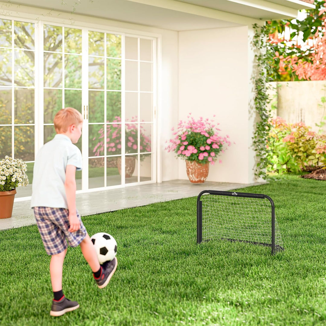 HOMCOM Fussballtor 2er Set Klappbar Fussballtore mit Metallrahmen für Kinder und Erwachsene, Garten,