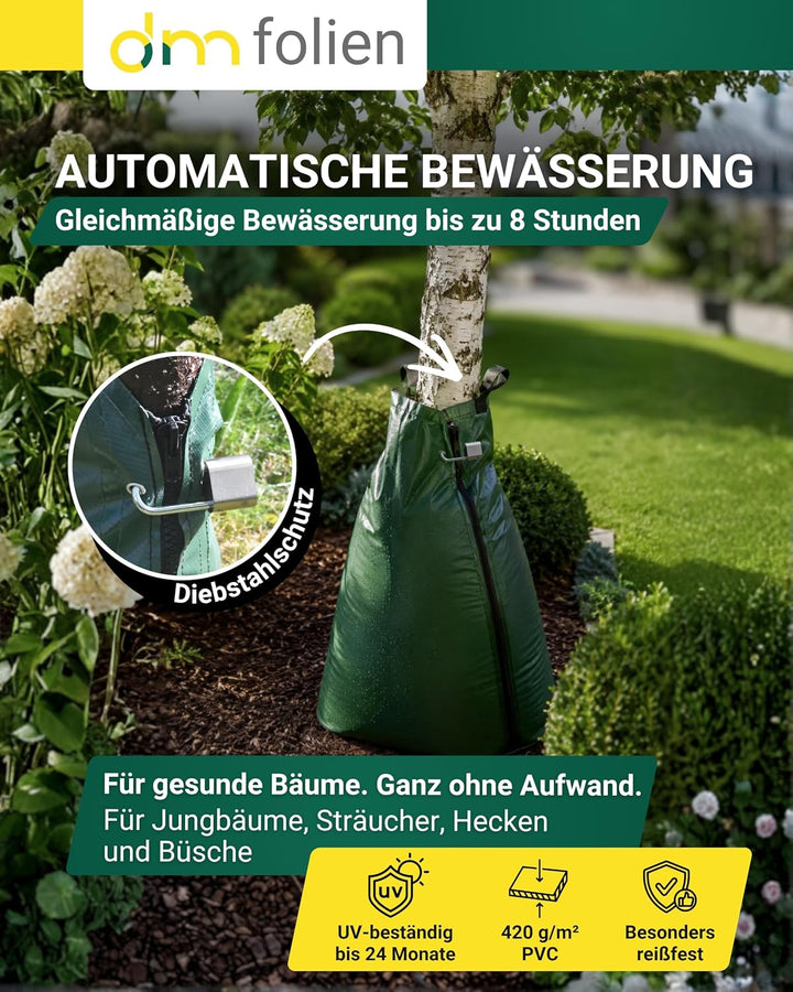 dm-folien Baumbewässerungsbeutel mit Schloss I 75 Liter I 1 Stück I Bewässerungssack aus robustem PV