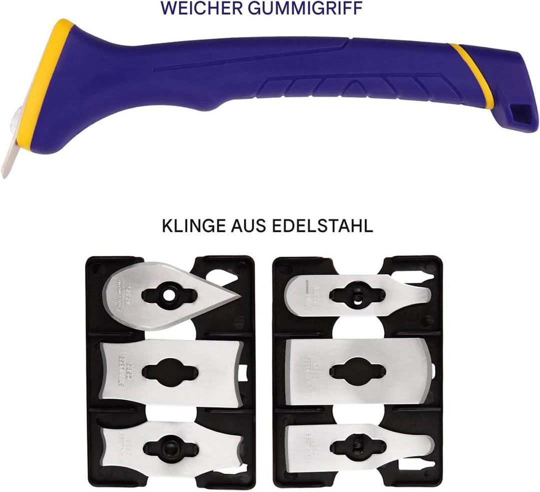 MANUFORE Weicher Griff Konturenschaber mit 6 Stück Edelstahlklingen mit verschiedenen Formen，Kraftsc