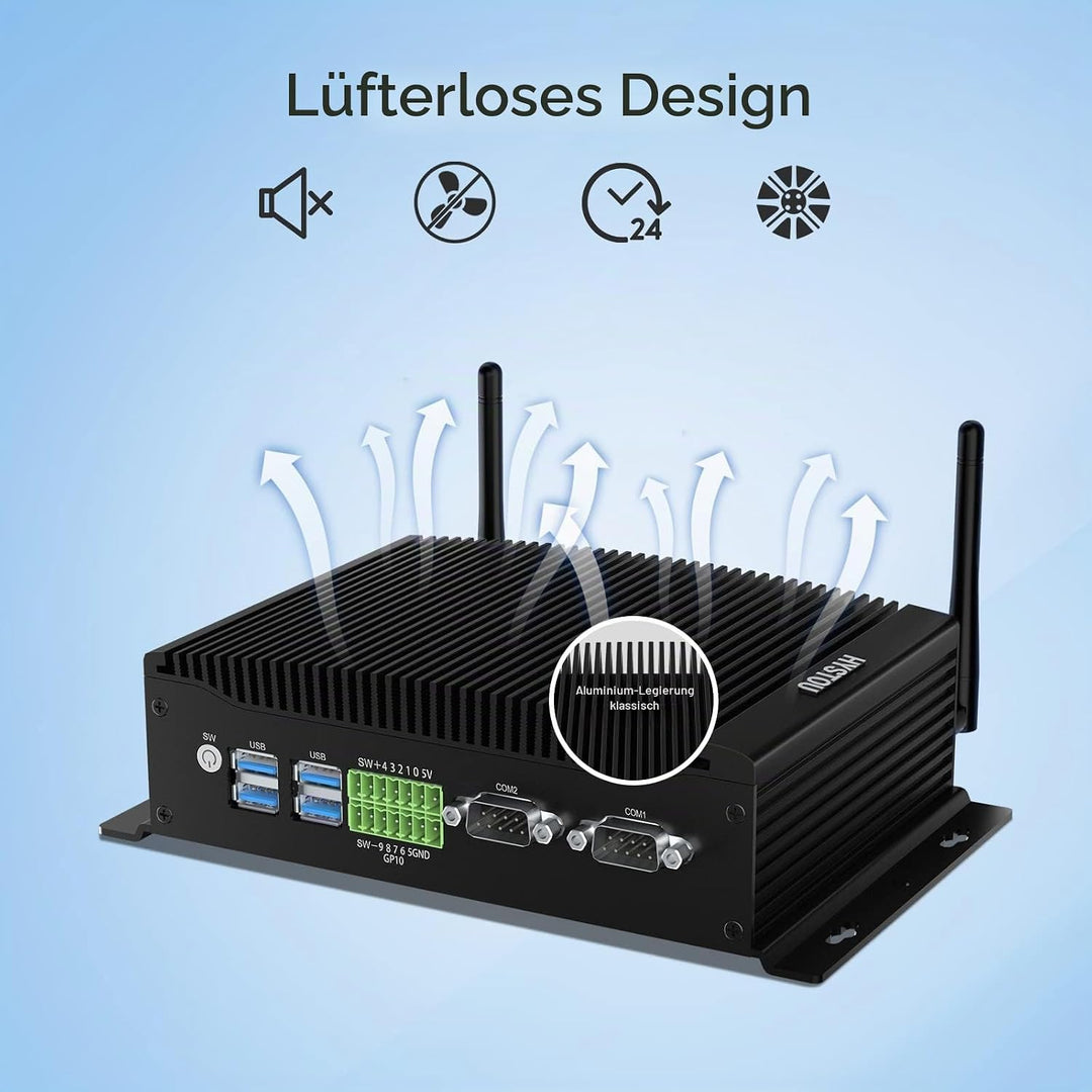 HYSTOU Mini PC Lüfterlos, Industrie PC Windows 11 Pro 16GB Ram DDR4 256GB SSD i5 10210U(bis zu 4,2GH