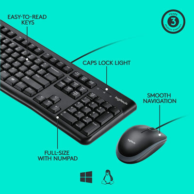 Logitech MK120 Kabelgebundenes Set mit Tastatur und Maus für Windows, Skandinavisches QWERTY-Layout