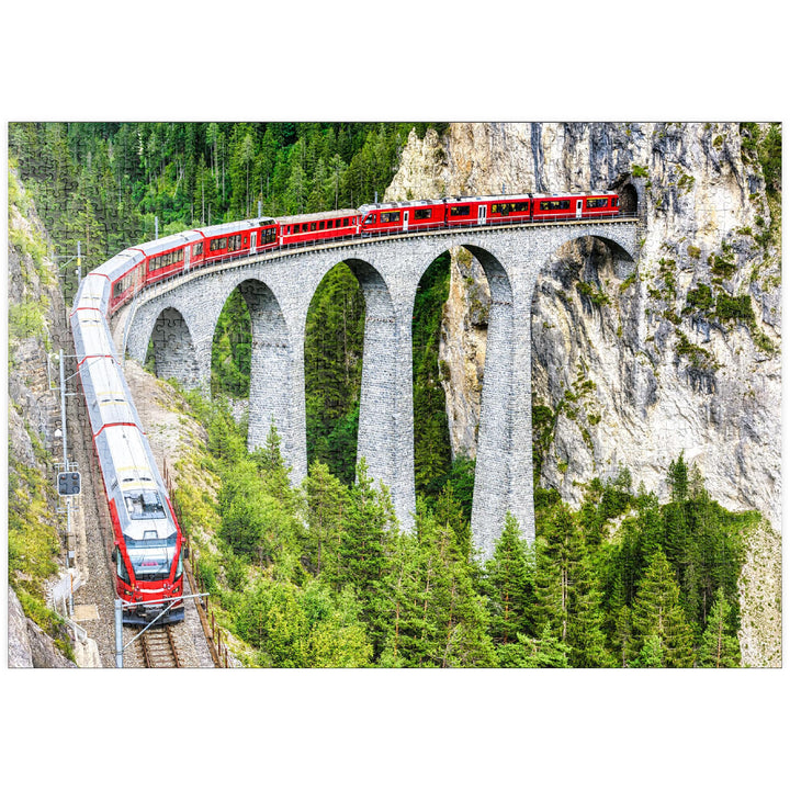 Bernina-Express Gletscherzug auf dem Landwasserviadukt in den Schweizer Alpen - Premium 1000 Teile P