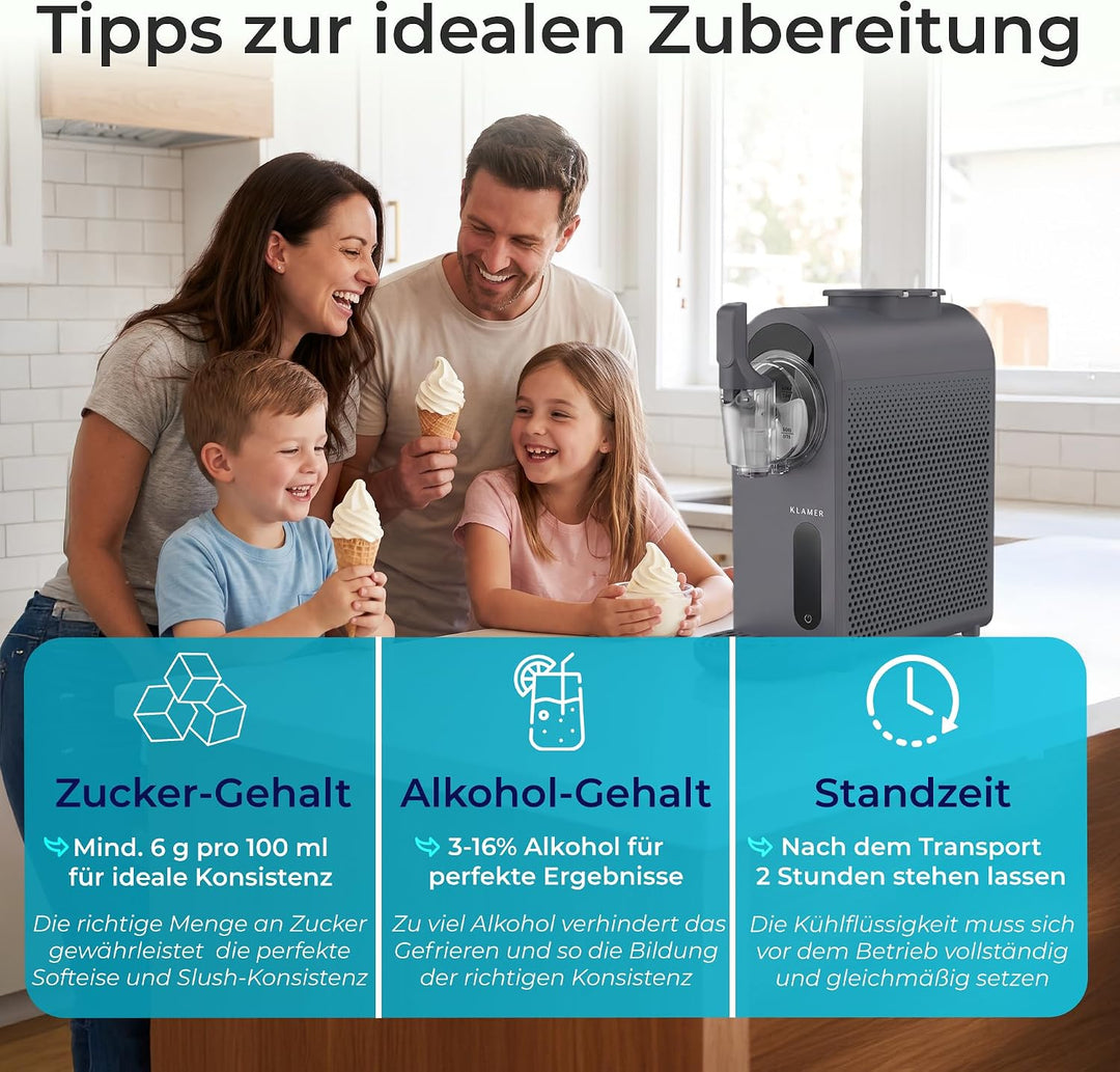 KLAMER Softeismaschine, Eismaschine & Slush Maschine mit 7 Programmen: Softeis, Slushie, Frappé uvm,