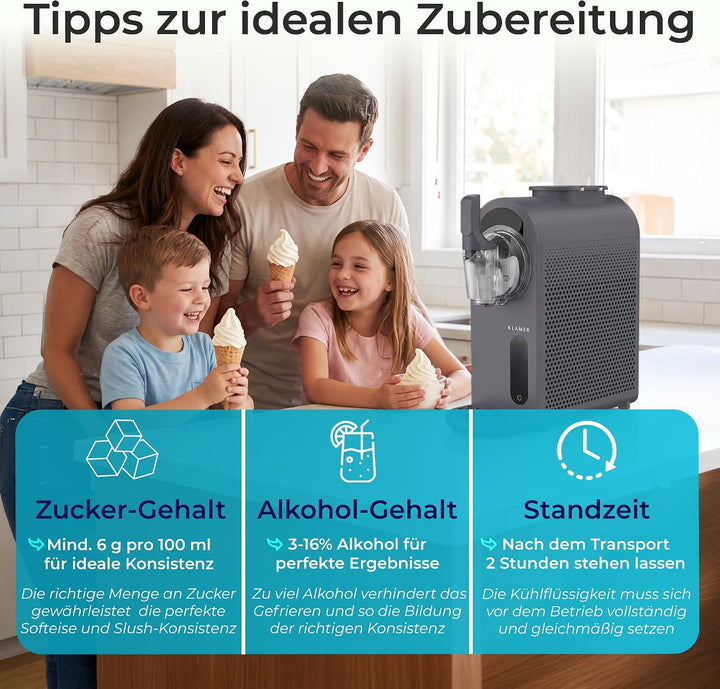 KLAMER Softeismaschine, Eismaschine & Slush Maschine mit 7 Programmen: Softeis, Slushie, Frappé uvm,
