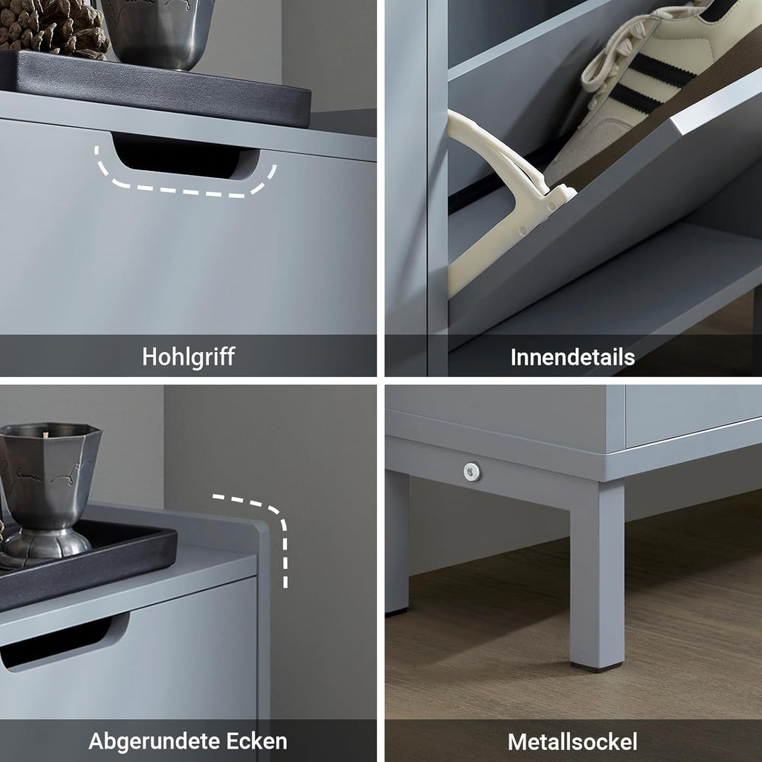 SoBuy Schuhschrank schmal mit 4 Klappen platzsparender Schuhkipper Hoch Kommode mit 4 Ablagen Schuhr