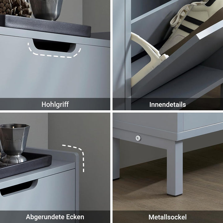 SoBuy Schuhschrank schmal mit 4 Klappen platzsparender Schuhkipper Hoch Kommode mit 4 Ablagen Schuhr
