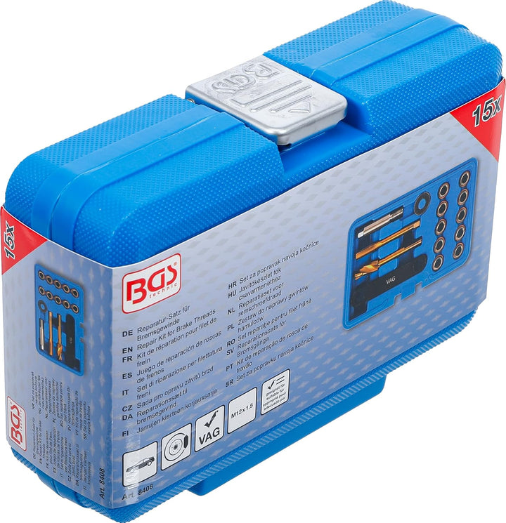 BGS 8408 | Reparatur-Satz für Bremsgewinde | 15-tlg. | für VAG | M12 x 1,5 mm | Bremssattel | Führun
