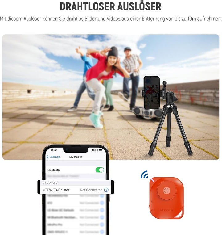 NEEWER TP09 Carbon Fiber Mini Stativ, 20“ Tischstativ mit 360° Kugelkopf, Telefonhalter, Fernbedienu