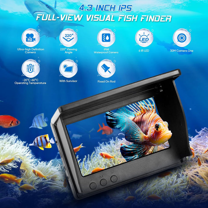 Fischfinder, Unterwasserkamera Angeln, 1080PHD, 4.3Zoll IPS Display, 2000 Helligkeit, IP68 Wasserdic