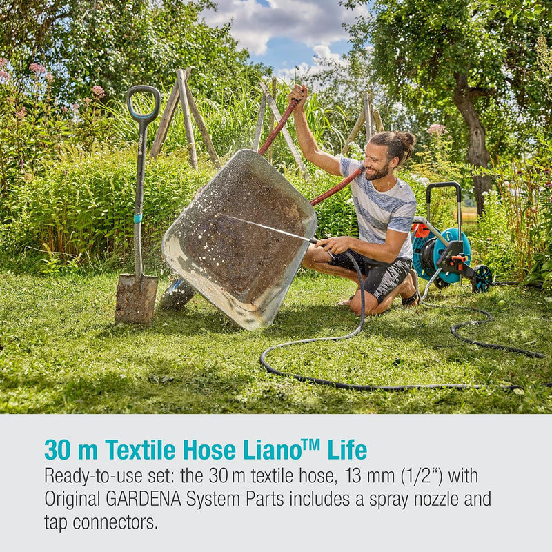 Gardena Liano Life Textilschlauch 1/2 Zoll, 30m Set: Hochflexibler Gartenschlauch aus Textilgewebe,