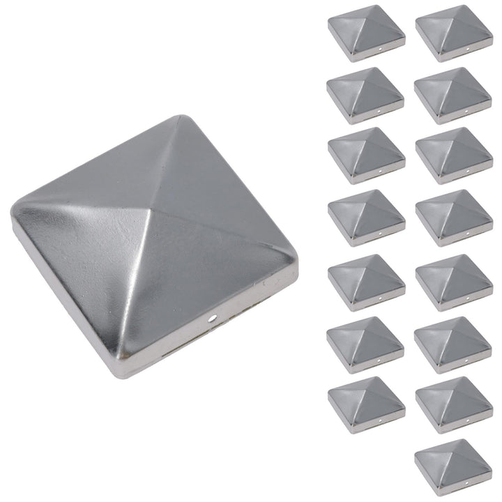 Zaunpfostenkappen aus Metall für Zaunpfosten, 75 mm x 75 mm, Schutzabdeckung, Silber, 16 Stück 16 x