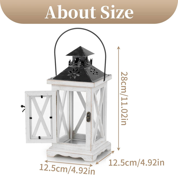 Sziqiqi Laterne Kerzenhalter Vintage Windlicht Laterne Holz Metall Dekorative Windlichthalter für Dr