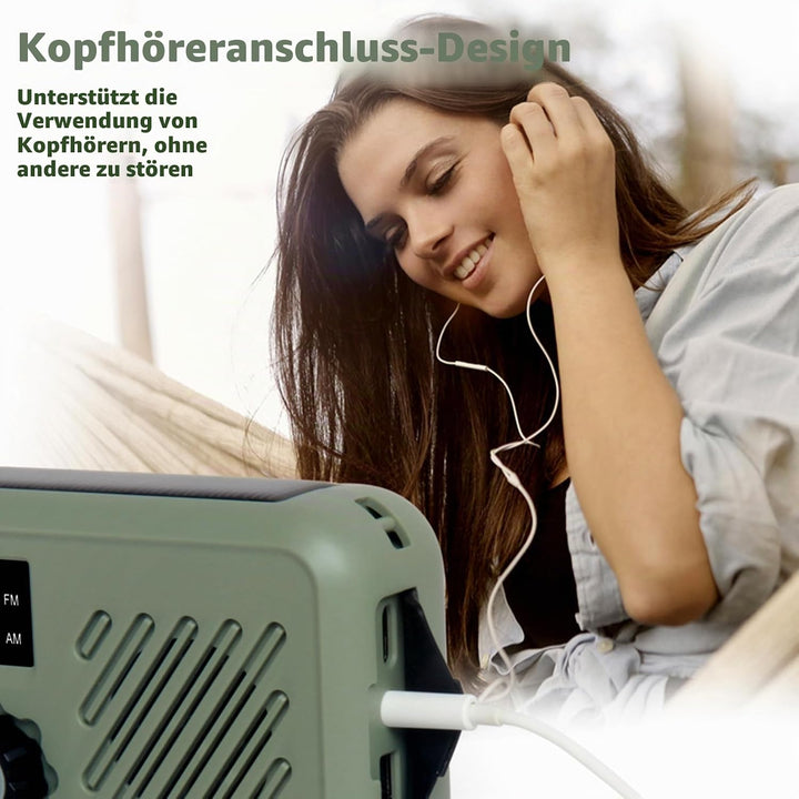 Kurbelradio Solar Kurbel Notfall Radio AM/FM Dynamo Notfallradio mit 2000 mAh Powerbank LED Licht fü