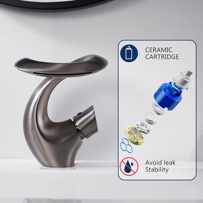 Wasserhahn Bad Wasserfall Grau Waschtischarmatur Mischbatterie Waschbecken Armaturen Nickel Gebürste