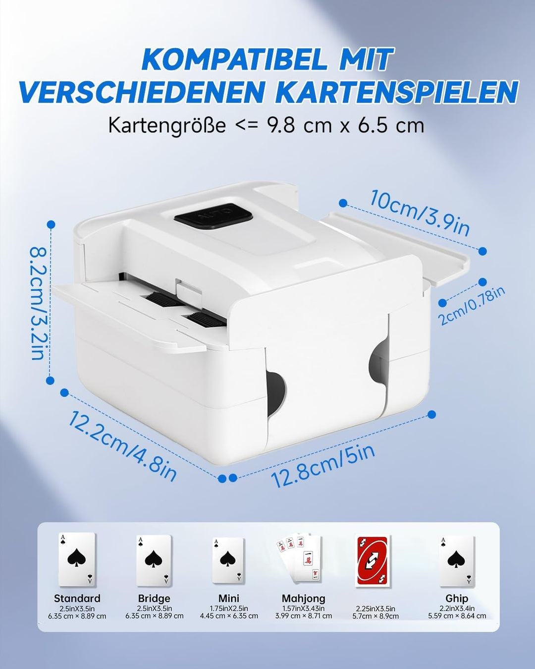 Kartenmischmaschine Elektrische, Geräuscharmer Kartenmischer mit 3000mAh Akku, Spielkartenablage, Mi