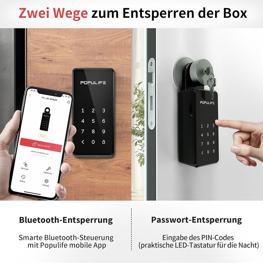 Populife WiFi-Schlüsseltresor mit Gateway, Fernsteuerung für Smart Schlüsselsafe, Drahtloses Schlüss