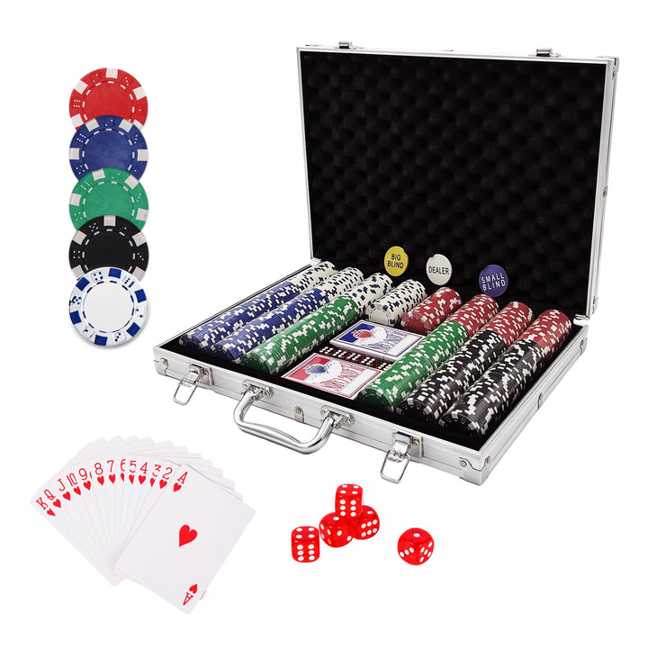Pokerkoffer mit 500 Laserchips 2 Pokerdecks 3 Button Poker Komplettset, Pokerset Profi Deluxe Set St