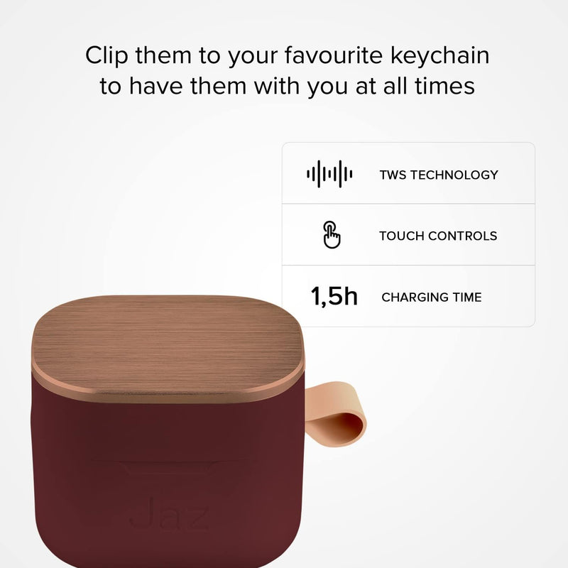 JAZ SBS TWS AIRON Wireless Kopfhörer mit gerändeltem Metallgehäuse, Touch-Steuerung, 5 Stunden hinte