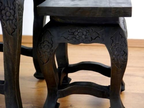 livasia Hoher Opiumtisch im 3er Set | Massivholz Beistelltisch | Asiatische Blumenhocker | Couchtisc