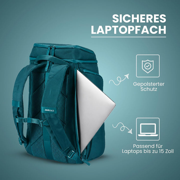 Zeeksack The Organizer 20L, Petrol - Handgepäck-Rucksack 15" Laptopfach | 2 Verstellbare Trenner, RF