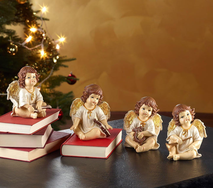 infactory Engel: Deko-Weihnachtsengel mit Musikinstrumenten im 4er-Set (Weihnachtsengel Figur, Weihn