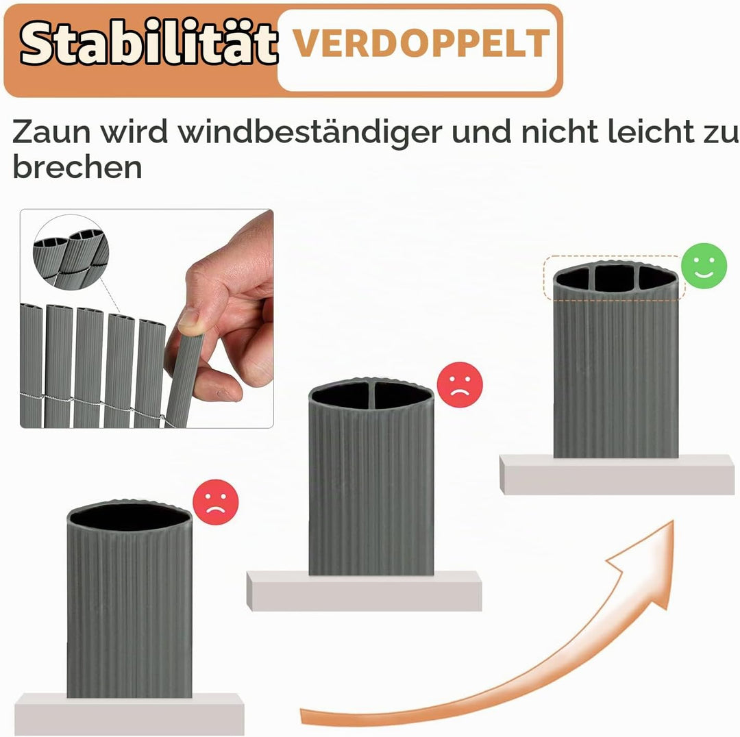 Sekey PVC Sichtschutzmatte 100x500cm Doppelte Verstärkung Innen, Balkon Sichtschutz mit Kabelbindern