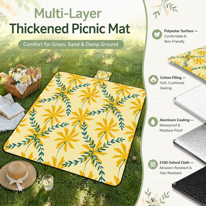 Picknickdecke 200x200 cm, Extra grosse Picknickmatte Wasserdicht Strandmatte Maschinenwaschbar Picni