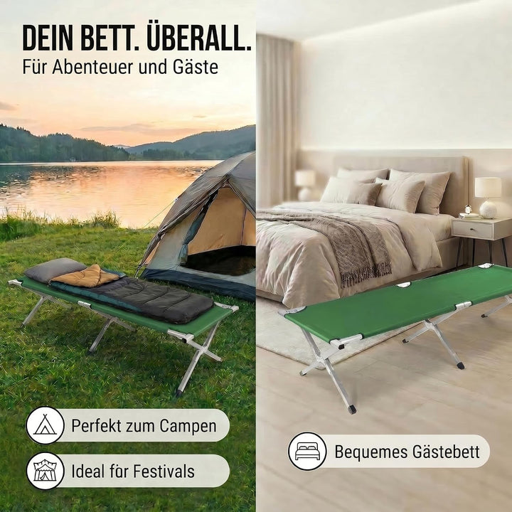GOODS+GADGETS Faltbares Army Feldbett aus Aluminium - klappbares Campingbett & Gästebett Grün, Grün