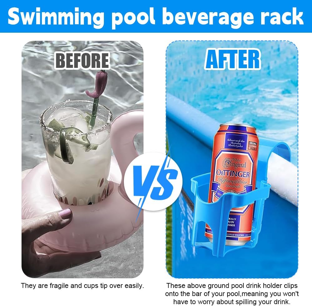 Pool Getränkehalter, 4 Kunststoff Getränkehalter Poolrand, Wasserbecher Hängehalter für Schwimmbecke