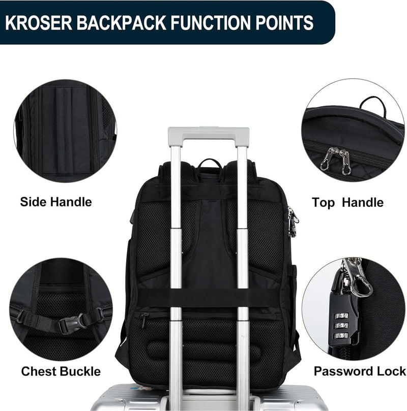 KROSER Laptop-Rucksack 17,3 Zoll Business Reiserucksack Handgepäck Wasserdicht mit Hartgeschältem Si