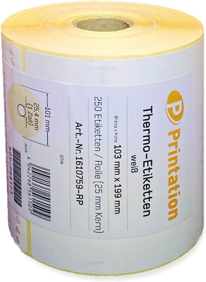 Printation Versandetiketten 103 x 199 mm weiss DHL, DPD, GLS, UPS - 1500 103x199 Thermo Versand Etik
