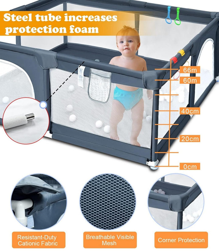 Laufstall Faltbar 150x180CM - Laufgitter Mit Atmungsaktivem Netz an Vier Seiten und Rutschfester Bas