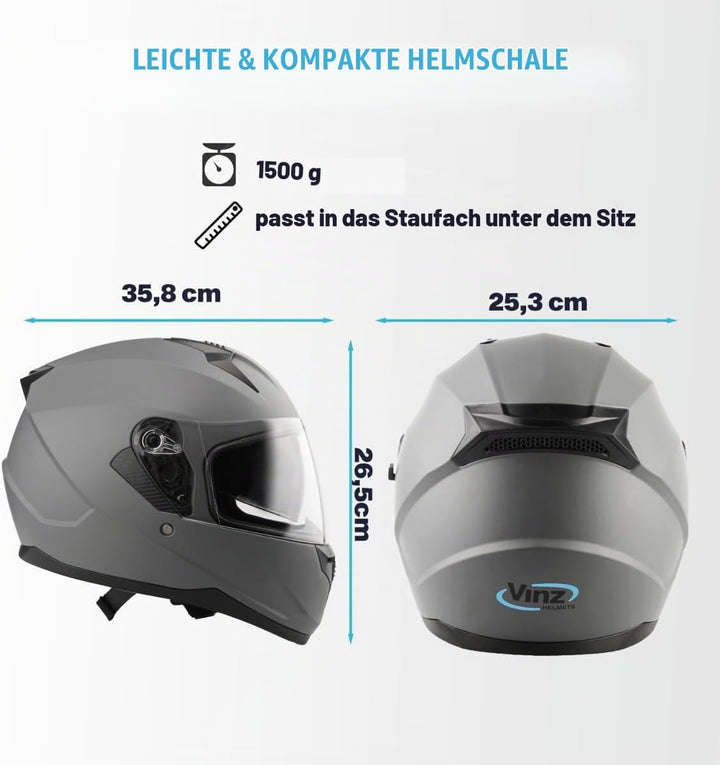 VINZ Kennet Integralhelm mit Sonnenblende | ECE 22.06 &amp; PINLOCK vorbereitet | Motorradhelm für Herre