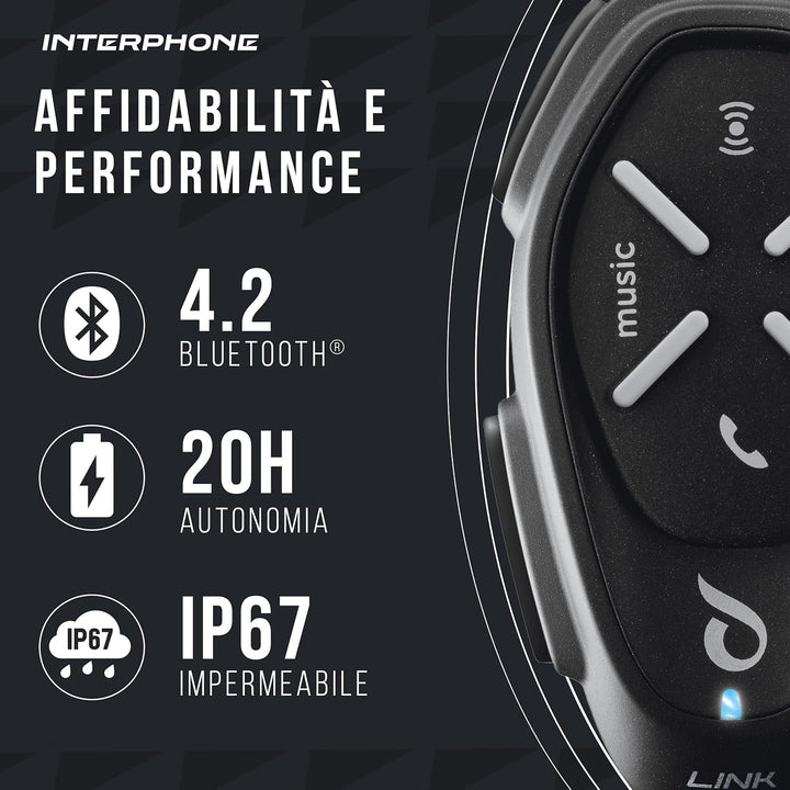 Interphone LINK - Einzelpack - Bluetooth-Kommunikationssystem für Motorräder - Bis zu 2 Reiters, 300