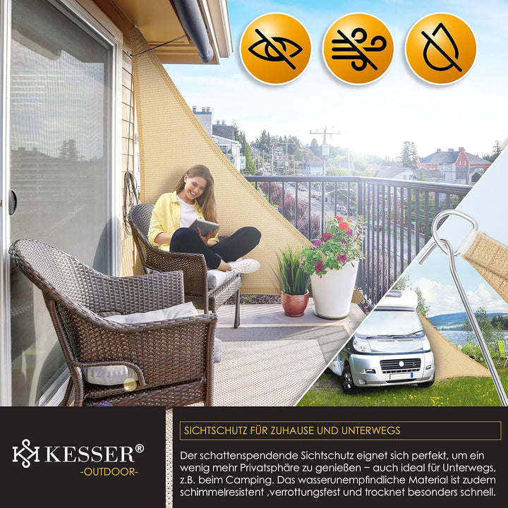KESSER® Sonnensegel Sonnenschutz Windschutz | HDPE Gewebe | wasserabweisend &amp; windabweisend | Dreiec