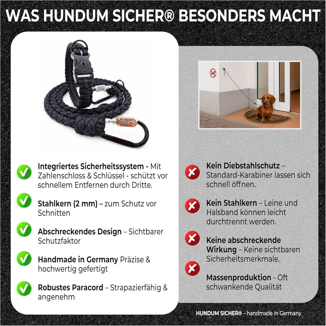 Anti-Diebstahl Hundehalsband & Leine für kleine Hunde - Abschliessbar & schnittfest, handgemachtes S