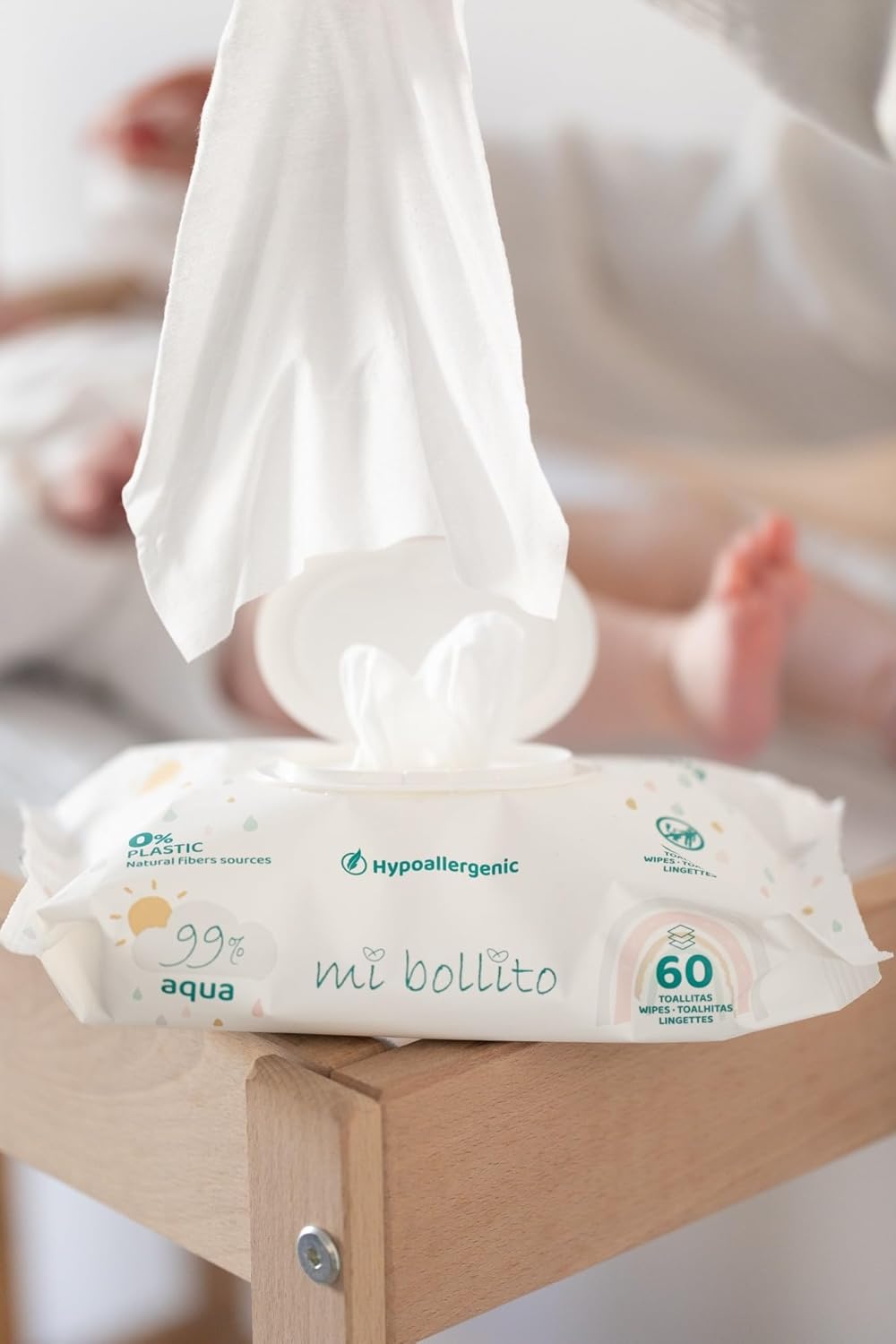 Babytücher – 99 % reines Aqua – 100 % pflanzliche Fasern – 960 Tücher – 12 Packungen + 4 gratis – he