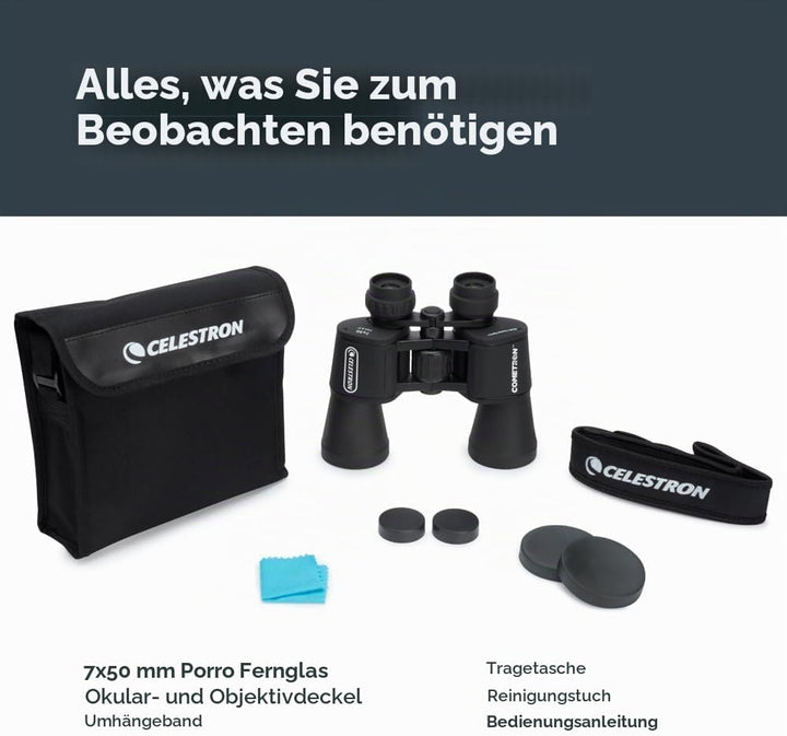 Celestron 71198 Cometron 7x50 Porroprismenfernglas, Schwarz Cometron 7 x 50 Porroprisma Einzeln, Com